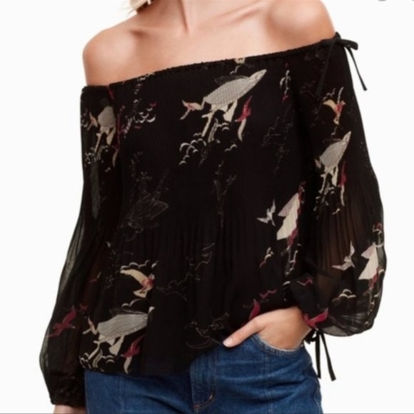 Aritzia Wilfred Talence Off Shoulder Blouse in foulard Black pattern XS women - Picture 1 of 9